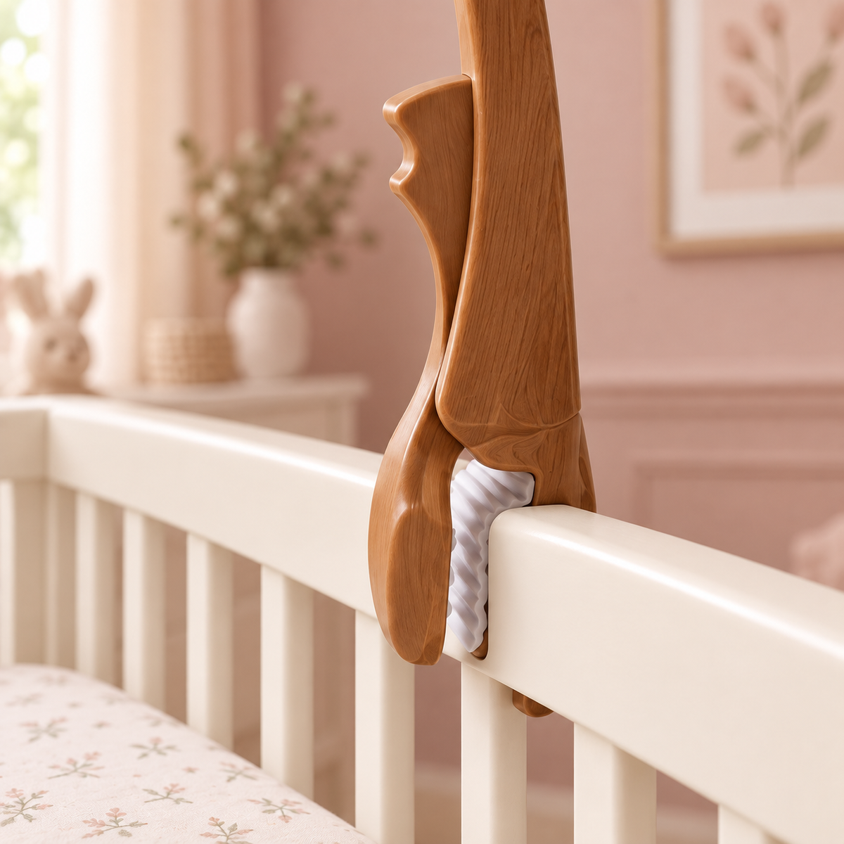 Houten mobielhouder voor babybedje