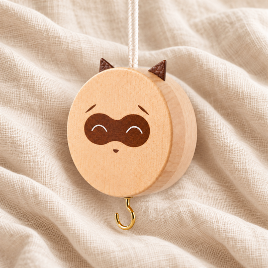 Boîte à musique pour mobile bébé, raton laveur en bois