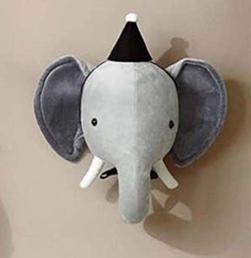 Tête d’animal murale en peluche, éléphant