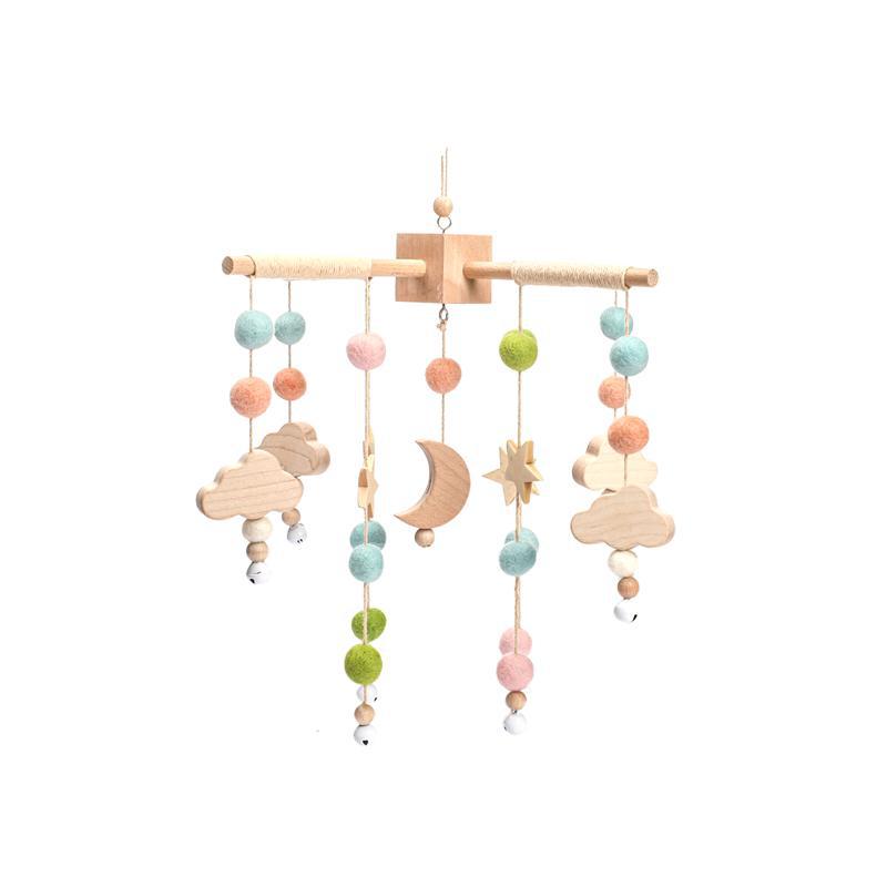 Mobile bébé croix en bois et perles de feutre, rose