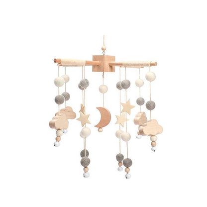 Mobile bébé croix en bois et perles de feutre, gris