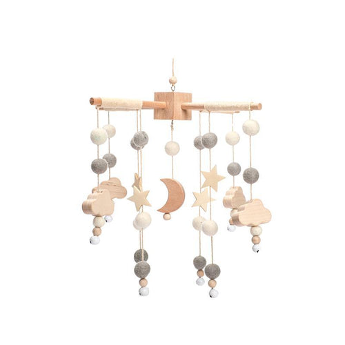 Mobile bébé croix en bois et perles de feutre, gris