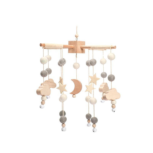 Mobile bébé croix en bois et perles de feutre, gris