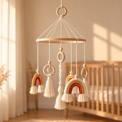 Mobile arc-en-ciel en macramé