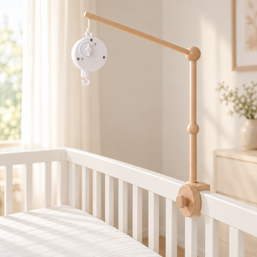 Wooden Mobile Holder with White Music Box
