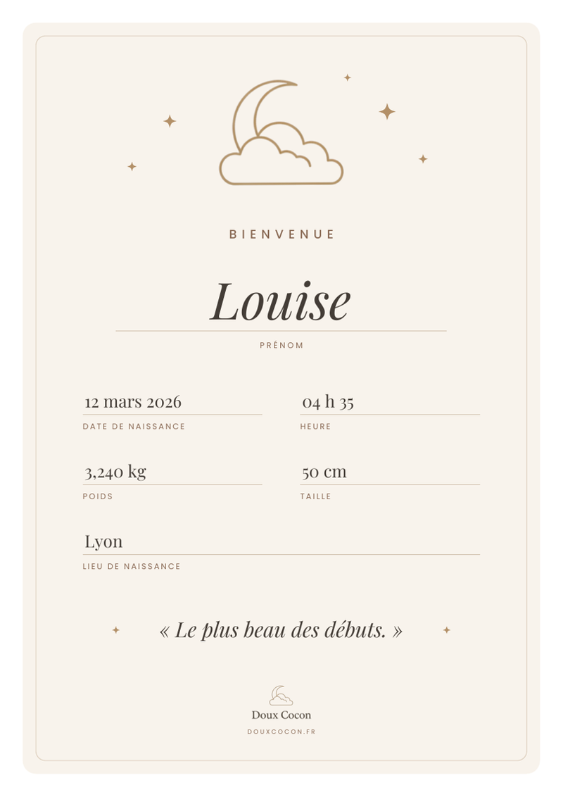 Affiche de naissance Doux Cocon à compléter