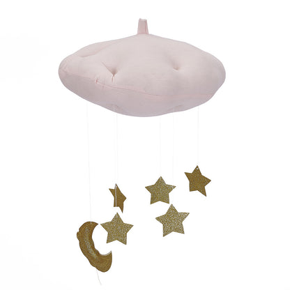 Nuage suspendu, lune et étoiles dorées, rose