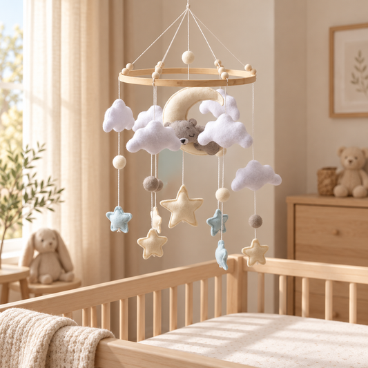 Mobile bébé petits nuages dans une chambre de bébé – Doux Cocon