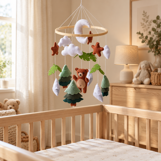 Mobile bébé oursons de la forêt dans une chambre de bébé – Doux Cocon