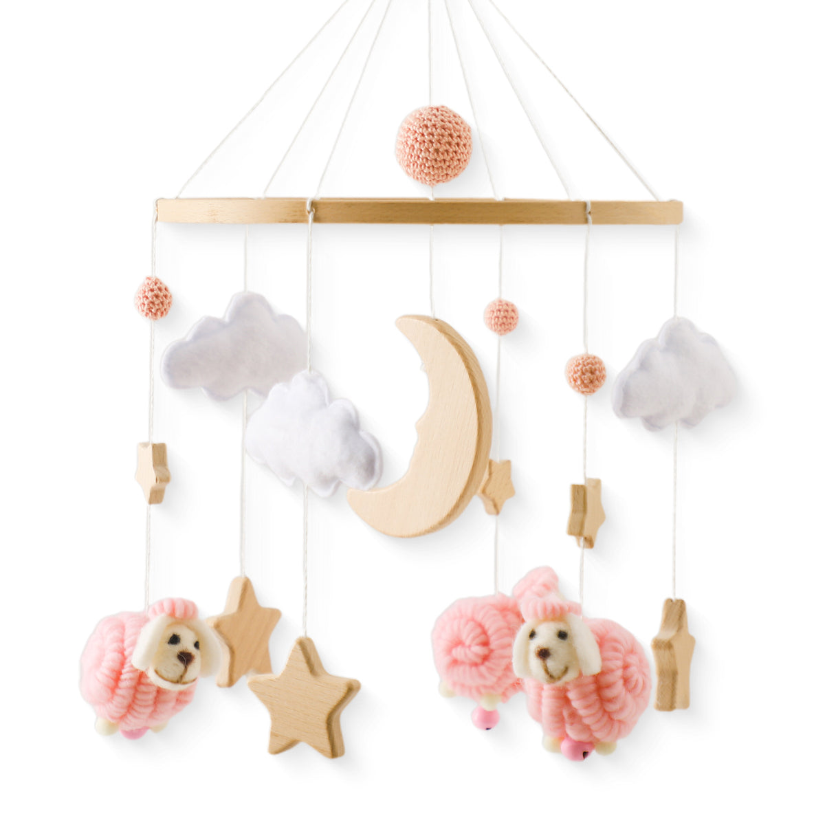 Mobile bébé moutons et lune, rose