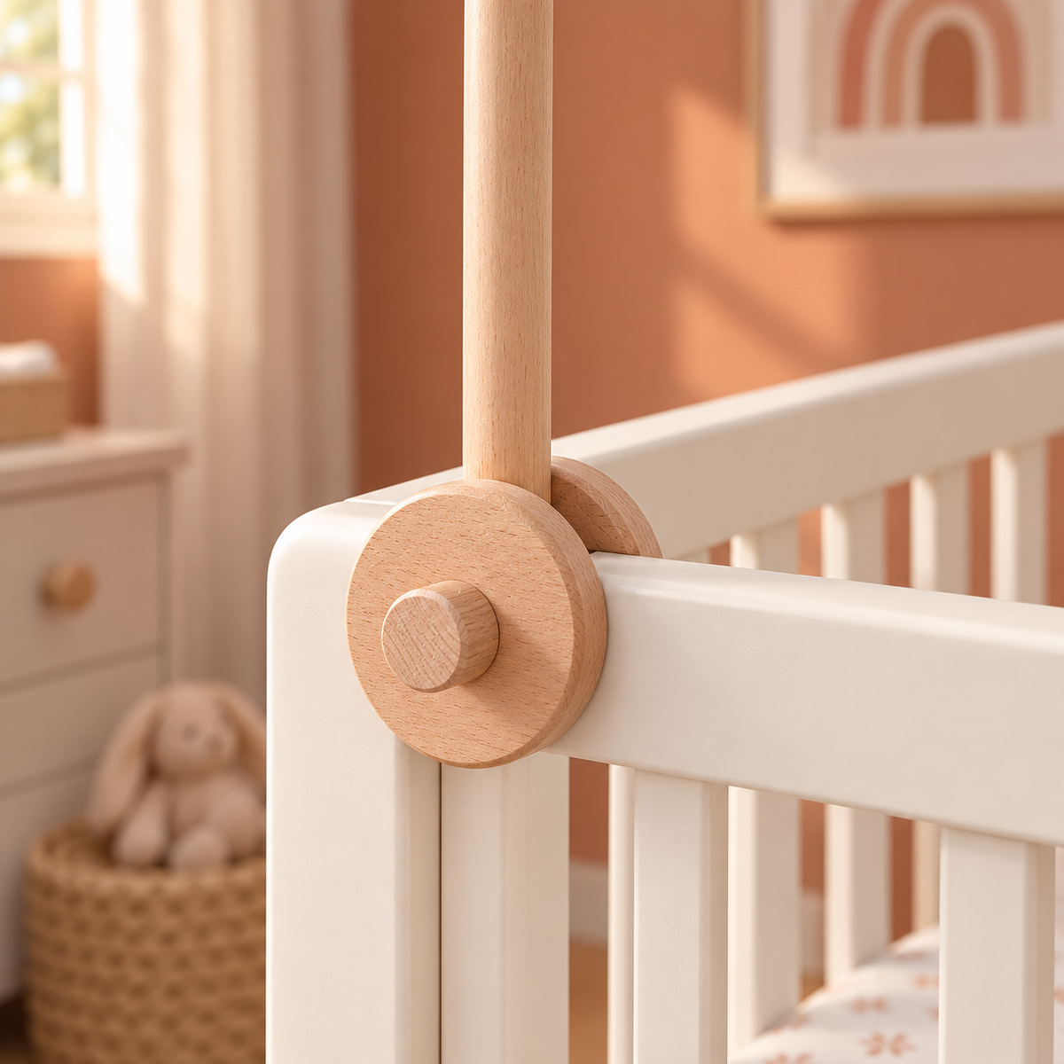 Nieuwe ronde klemhouder voor mobiel aan babybedje