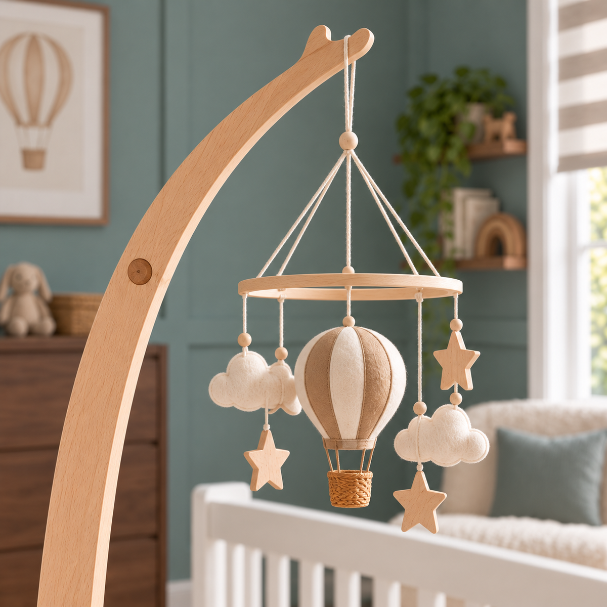 Gebogen mobielhouder met voet voor babybed