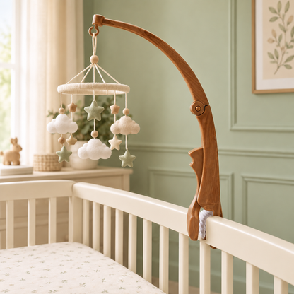 Houten mobielhouder voor babybedje