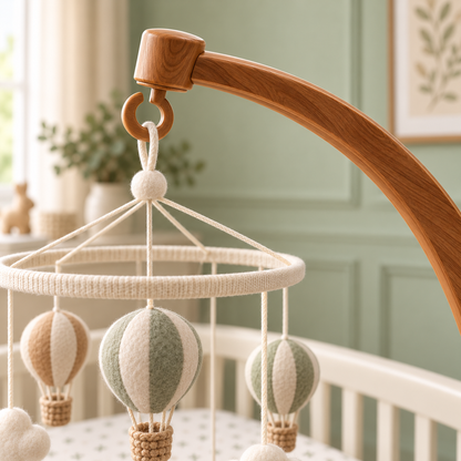 Houten mobielhouder voor babybedje